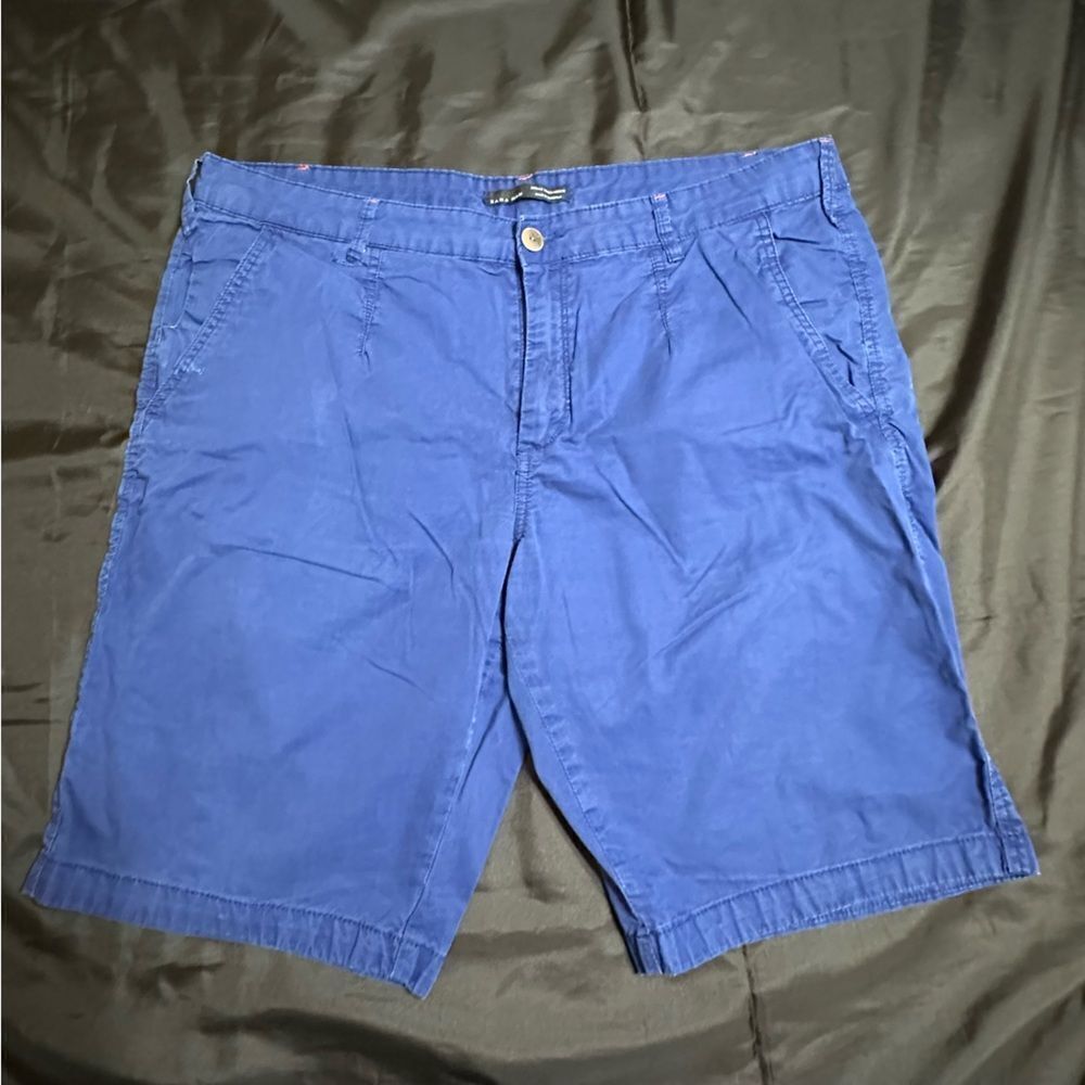 Zara Man Blue Flat Front Shorts Casual Cotton Blend Size 36” waist